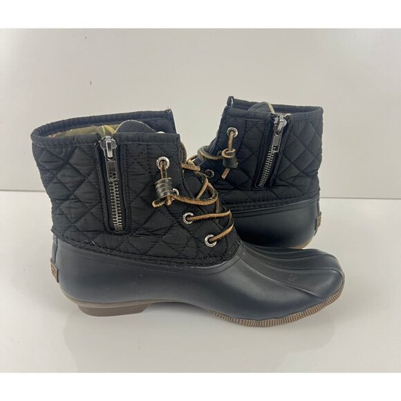 Sperry Saltwater Quilted Duck Boot Black Size 7 M Waterproof Rain Snow - Picture 3 of 8